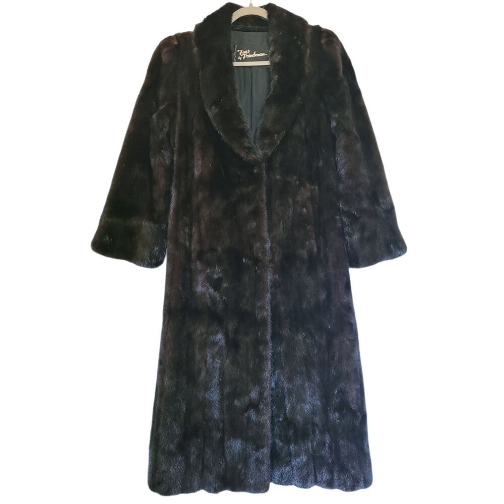 Vintage Furs by Friedman Dark Ranch Mink Fur Coat Shawl Collar Long Sz S/M